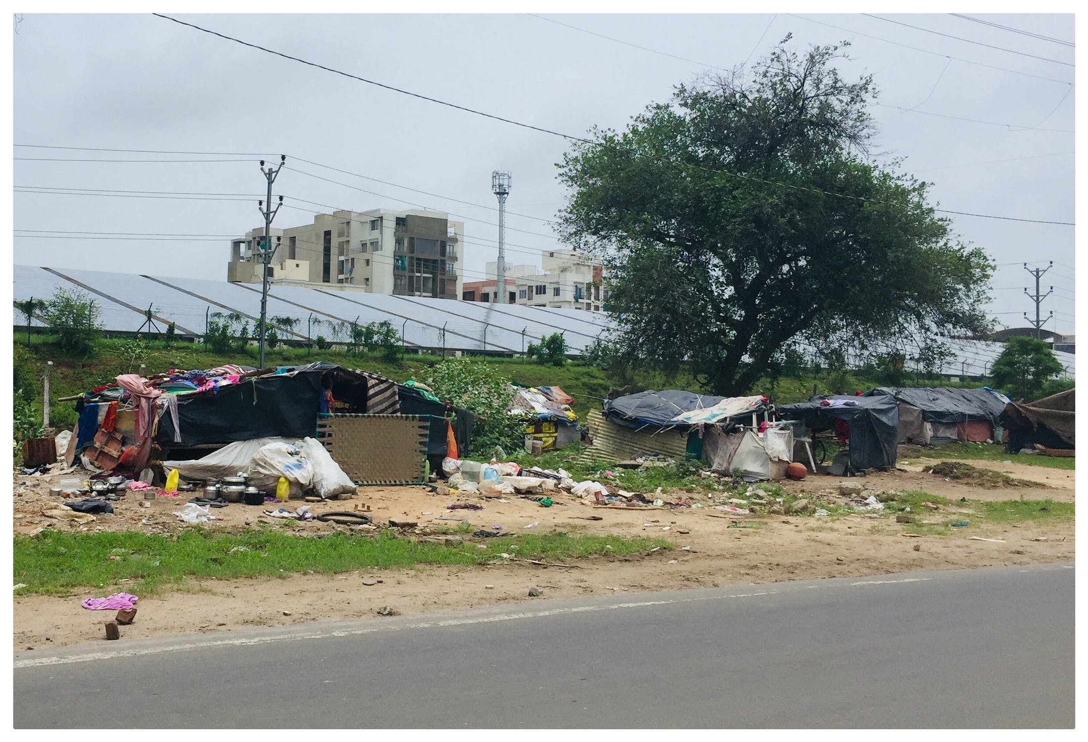 Homeless encampment with tent